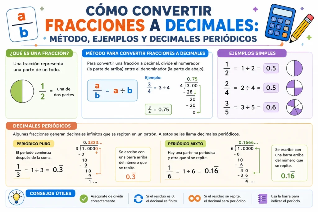 Cómo Convertir Fracciones a Decimales Método, Ejemplos y Decimales Periódicos